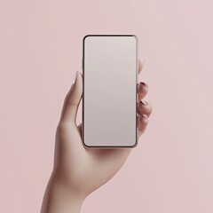 Modern Hand Holding a Smartphone on a Soft Pink Background