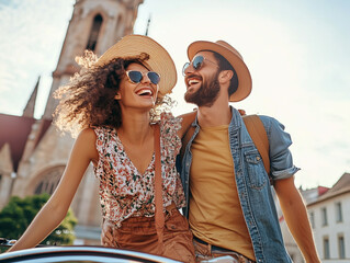 Cheerful Couple Enjoying a Sunny Day in the City