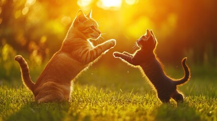 Two playful kittens in a field