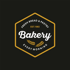 Bakery badge or label retro vector illustration. Ear wheat silhouette for bakehouse. Vintage typographic logo design.