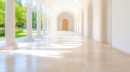 Poster - White Columns Arched Corridor Interior Design Architecture Building