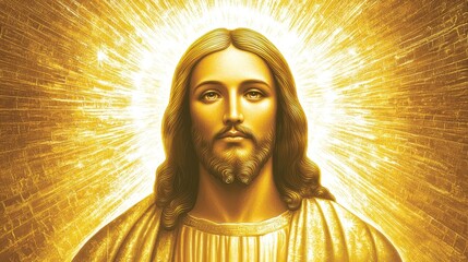 Wall Mural - Jesus Christ Portrait with Golden Rays of Light