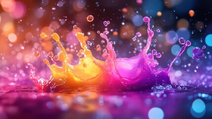 Canvas Print - Vibrant Water Splash with Bokeh