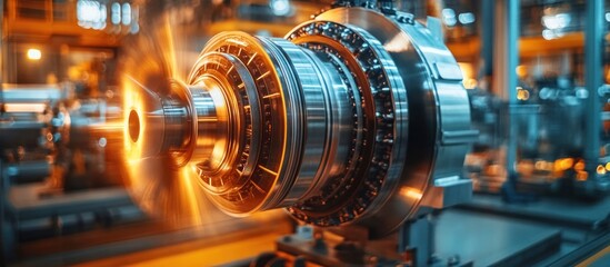 Canvas Print - Close-up of a Metal Rotating Machine Part in a Factory