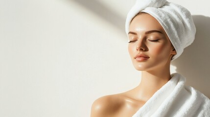 Wall Mural - Beautiful Woman with Towel on Head