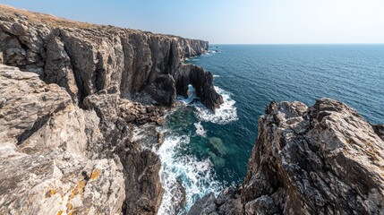 Canvas Print - Rugged Coastal Cliffs with Ocean Waves and Natural Archway