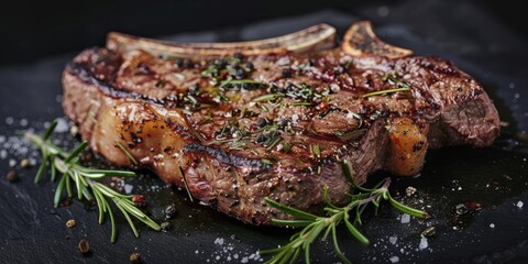 Seasoned Thick T-Bone Steak with Fresh Rosemary