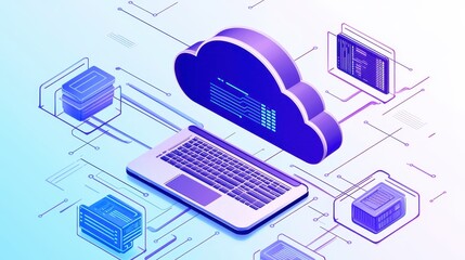 Poster - Cloud Computing  Network  Data Storage  Server  Laptop  Technology  Digital  Concept  Illustration