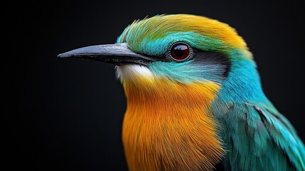 A close-up portrait of a vibrant, colorful bird.