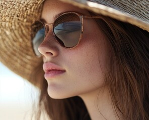 Wall Mural - Woman in Sunglasses and a Straw Hat