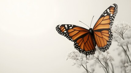 Wall Mural - 6. **An artistic 3D render of a delicate butterfly perched on a flower, with a clean white backdrop