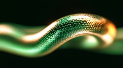 A modern and sleek digital illustration of a snake forming an infinity symbol representing endless possibilities and growth with a gradient of emerald and gold accents