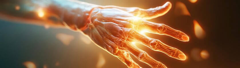 A glowing hand reaching out, showcasing energy and illumination, perfect for themes of technology and connection.