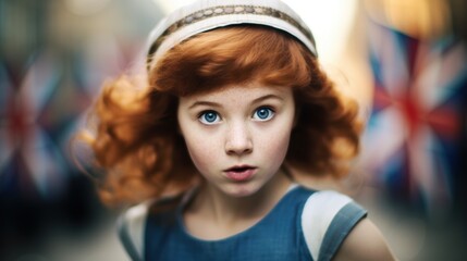 Canvas Print - Curious young girl with red hair and blue eyes