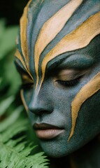 Poster - close-up portrait of a woman with abstract face paint