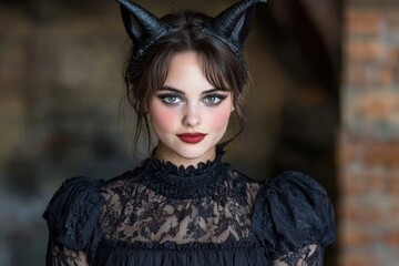 Poster - gothic woman with cat ears and dark makeup