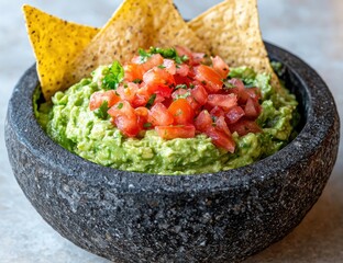 Wall Mural - Homemade guacamole and tortilla chips