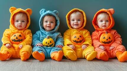 Group of children in Halloween costumes