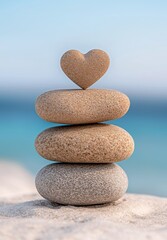 Canvas Print - stacked rocks with heart-shaped stone