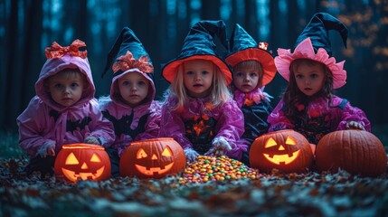 Group of children in Halloween costumes