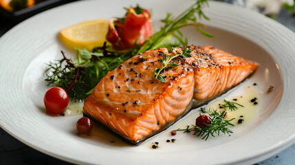 Wall Mural - grilled salmon with vegetables