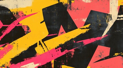 a conceptual poster with large, blocky text, irregular margins, and a jarring combination of colors 