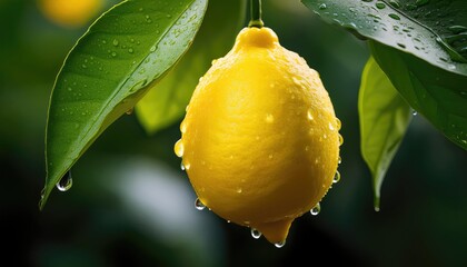 Wall Mural - Fresh lemon hanging from a tree