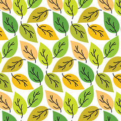 Wall Mural - Colorful leaves seamless pattern background.