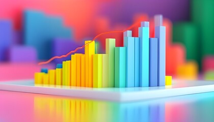 Wall Mural - Playful pastel 3D stock graph featuring cute close-up details with a clean sharp focus in digital photography