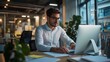 © stardadw007 - Young professional multitasking with virtual tools in a sleek modern office, career advancement, digital transformation