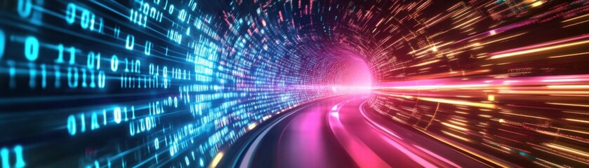 Futuristic Programmers Working on Blockchain Technology in Neon Glowing Cyber Grid