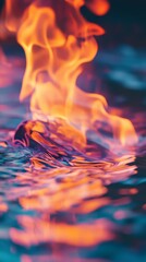 Wall Mural - Flames reflected on water surface