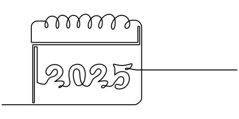 Continuous line drawing of calendar day icon with 1 january 2025. calendar icon in single line doodle style. New year's day 2025. Love. Date. Calendar icon, eps10 vector illustration, 2025 New Year