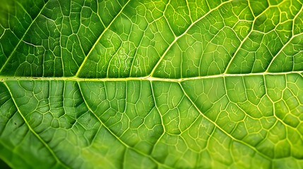 Wall Mural - close-up photo of a vibrant green leaf showcasing its intricate network of veins