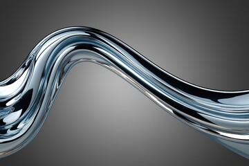 Wall Mural - 3D Glossy Chrome Neon Fluid Wave Form Merging Metallic Texture on Isolated Background