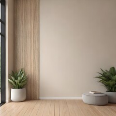 Wall Mural - Empty space in new beige living room background, empty room with wooden floor