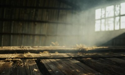 Sticker - A patch of weathered wooden planks on a barn floor, covered in dust, dirt, and stray hay. 