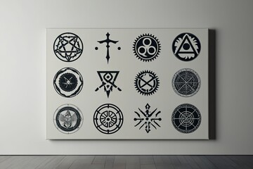 Cryptic Symbols and Enigmatic Icons on Pristine Canvas