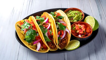 Wall Mural - Delicious Tacos with Guacamole and Pico de Gallo