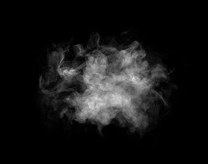 white smoke steam spray, and abstract vapor water isolated on a black background. concept of texture cold mist or hot vapor, fog effect, and cloud for design air pollution, element smog	