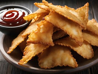 Sticker - plate with delicious fried dumplings, closeup