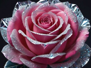 Wall Mural - pink rose flower with water drops