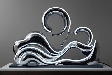 Wall Mural - 3D Neon Liquid Sculpture Design with Electric Chrome Fluid Shapes and Waves