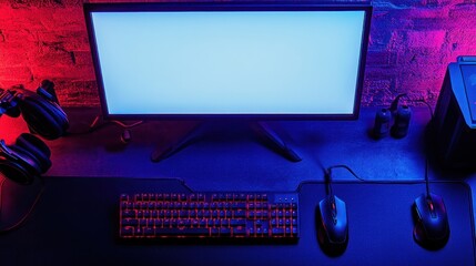 Wall Mural - A modern gaming setup featuring a monitor, keyboard, and gaming peripherals.