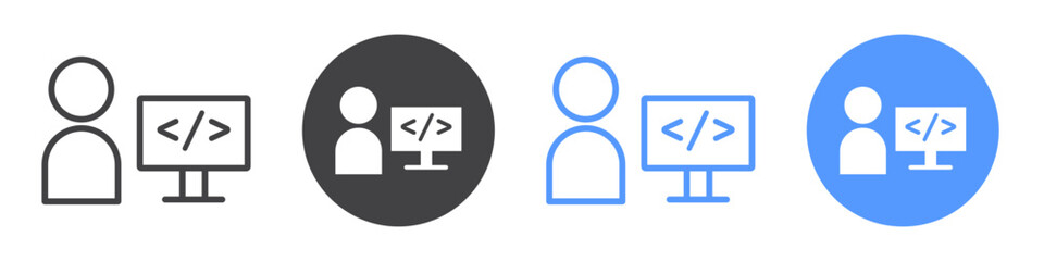 Programmer icon flat line symbol set.