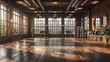 © Arora Chan - A photo of an empty boxing ring in a high-end gym, polished wood floors reflecting soft ambient lighting, clean white ropes framing the scene