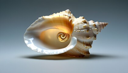 Solitary gold seashell amidst white counterparts, showcasing uniqueness and captivating sheen