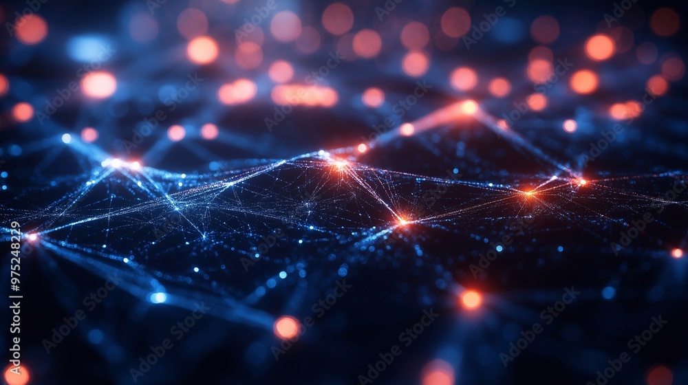 An abstract digital network background with glowing data streams and ...