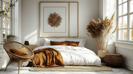 Wall Mural - A cozy bedroom with a white bed