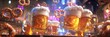 © thien - Cheerful 3D Bavarian Characters Celebrating with Beer Mugs and Pretzels in Festive Environment